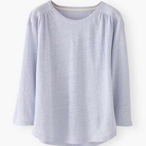 Wrap London 100% Linen Gathered Shoulder Three-Quarter Sleeve Lilac Tee Size 14